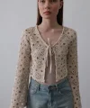 Dantelli Önü Bağlamalı Bluz - Natür
