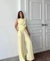 DEGAJE YAKA KOLSUZ BLUZ - PANTOLON TAKIM - Sarı