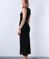 Dekolte Kolsuz Elbise  Siyah