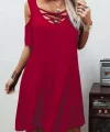 Dekolteli Bağcık Detay Viskon Kumaş Elbise