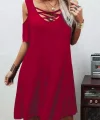 Dekolteli Bağcık Detay Viskon Kumaş Elbise