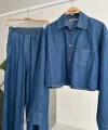 Denim Gömlek Plazzo Pantolon Takım 10163-08
