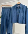 Denim Gömlek Plazzo Pantolon Takım 10163-08