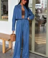 Denim Gömlek Plazzo Pantolon Takım 10163-08