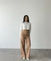 DERİ PALAZZO PANTOLON BORU PAÇA - Bej