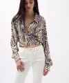 Desenli Crop Gömlek