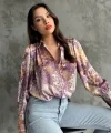 Desenli Dökümlü Saten Gömlek