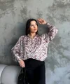 Desenli Dökümlü Saten Gömlek