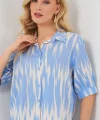 Desenli Kısa Kol Crop Gömlek 20337 - Mavi