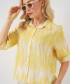 Desenli Kısa Kol Crop Gömlek 20337 - Sarı