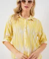 Desenli Kısa Kol Crop Gömlek 20337 - Sarı