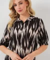 Desenli Kısa Kol Crop Gömlek 20337 - Siyah