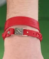 Desenli Metal Aksesuarlı Kırmızı Renk Deri Erkek Bileklik Kombin
