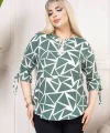 Desenli Püsküllü Viskon Bluz Bebe Yaka Kısa Kollu Big Size Rahat Kesim - Desenli