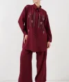 Desenli Tunik Pantolon İkili Takım 6720 - Bordo
