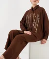 Desenli Tunik Pantolon İkili Takım 6720 - Kahverengi