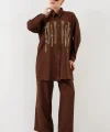 Desenli Tunik Pantolon İkili Takım 6720 - Kahverengi