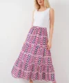 Desenli Uzun Etek 8053 - Fuşya
