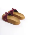 DILA Kalın ve Ortopedik Taban Ayıcıklı Saten Kadın Terlik  SKT - Bordo