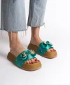 DILA Kalın ve Ortopedik Taban Ayıcıklı Saten Kadın Terlik  SKT - Yeşil