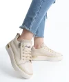 DINA Bağcıklı Fermuarlı Ortopedik Taban Kadın Sneaker Spor Ayakkabı  CKT - Krem/Altın