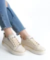 DINA Bağcıklı Fermuarlı Ortopedik Taban Kadın Sneaker Spor Ayakkabı  CKT - Krem/Altın