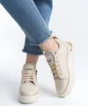 DINA Bağcıklı Fermuarlı Ortopedik Taban Kadın Sneaker Spor Ayakkabı  CKT - Krem/Altın