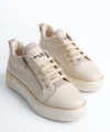 DINA Bağcıklı Fermuarlı Ortopedik Taban Kadın Sneaker Spor Ayakkabı  CKT - Krem/Altın