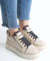 DINA Bağcıklı Fermuarlı Ortopedik Taban Kadın Sneaker Spor Ayakkabı  CKT - Krem/Gri/Altın