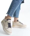 DINA Bağcıklı Fermuarlı Ortopedik Taban Kadın Sneaker Spor Ayakkabı  CKT - Krem/Gri/Altın