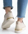 DINA Bağcıklı Fermuarlı Ortopedik Taban Kadın Sneaker Spor Ayakkabı  CKT - Krem/Gri/Altın