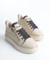 DINA Bağcıklı Fermuarlı Ortopedik Taban Kadın Sneaker Spor Ayakkabı  CKT - Krem/Gri/Altın