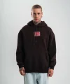 Double Oversize Kapşonlu Dijital Patchli SweatShirt - Kahve