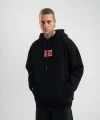 Double Oversize Kapşonlu Dijital Patchli SweatShirt - Siyah