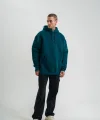 Double Oversize Kapşonlu Nakışlı SweatShirt - Koyu Deniz Yeşili