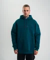 Double Oversize Kapşonlu Nakışlı SweatShirt - Koyu Deniz Yeşili