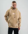 Double Oversize Kapşonlu Şimşek Pano Baskılı SweatShirt - Bej