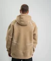 Double Oversize Kapşonlu Şimşek Pano Baskılı SweatShirt - Bej