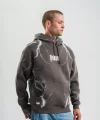 Double Oversize Kapşonlu Şimşek Pano Baskılı SweatShirt - Füme