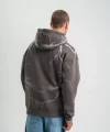 Double Oversize Kapşonlu Şimşek Pano Baskılı SweatShirt - Füme