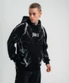 Double Oversize Kapşonlu Şimşek Pano Baskılı SweatShirt - Siyah