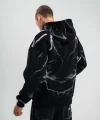 Double Oversize Kapşonlu Şimşek Pano Baskılı SweatShirt - Siyah