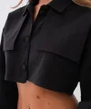 Düğme Detay Crop Ceket