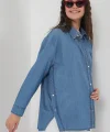 Düğme Detaylı Kot Gömlek 20299  Mavi