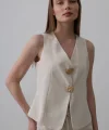 Düğme Detaylı Yelek - Krem