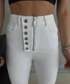 DÜĞME VE FERMUARLI KOT PANTOLON  Beyaz
