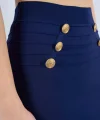 Düğmeli Bekletmeli Kalem Etek  Açık Lacivert