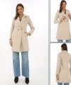 Düğmeli İçi Astarlı Kadın Kaşmir Kaşe Kaban - Bej