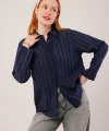 Düğmeli Ve Çizgi Detaylı acivert Gömlek