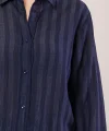 Düğmeli Ve Çizgi Detaylı acivert Gömlek